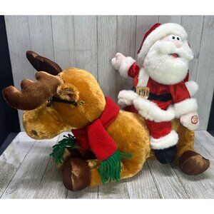 Vtg DanDee Plush Santa Riding Reindeer Christmas Music Livin La Vida Loca Works